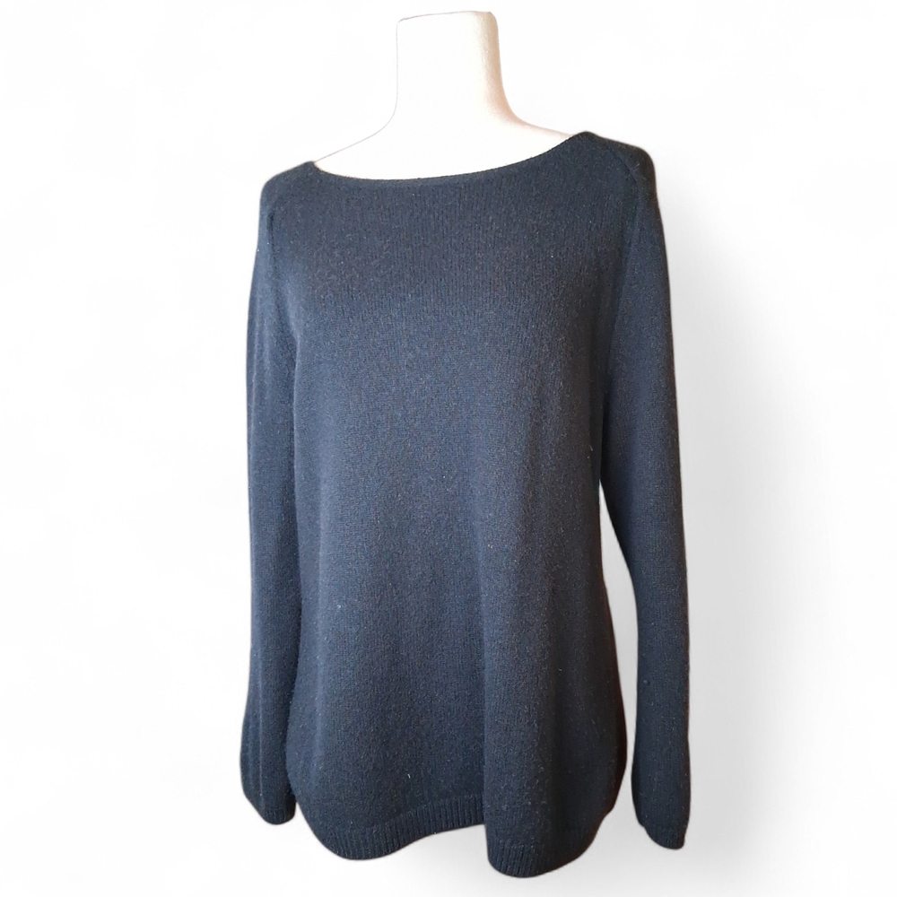 Talbots Women's Petites Black 100% Cashmere Crew Neck Sweater L